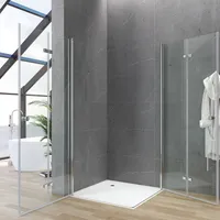 AQUALAVOS Eckeinstieg Drehfalttür 120x90x187cm Klarglas Chromoptik Hebe-Senk-Funktion