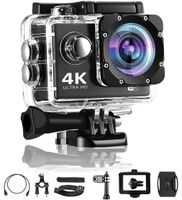WLAN Action Kamera, 4K 20MP Unterwasser Videokamera 170 Weitwinkel Sportkamera, Eingebauter Akku, 9 Zubehör Montagesatz