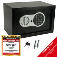 JUNG Safe-Alarm elektronischer Tresor - 14L Fassung, Möbeltresor mit Zahlenschloß + 2 Notschlüssel, Kompakte 31x20x20cm -3,8 kg, Doppelstahlbolzen Sicherheitsbox für Hotel, Büro und Heim,schwarz