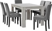 [en.casa] Jedálenský stôl biely dub so 6 stoličkami svetlosivá koženka čalúnený 140x90 jedálenský set jedáleň