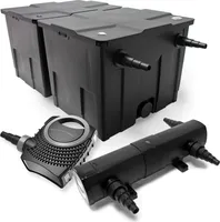 Kompletná sada Wiltec: CBF-350B rybníkový filter do 60000 l ako prietokový filter, NEO10000 SuperECO rybníkové čerpadlo 10000 l/h 80 W, CUV-224 rybníkový odlučovač UVC s 24 W