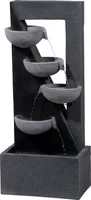dobar Großer Design-Gartenbrunnen mit Pumpe und LEDŽs, XL-Brunnen mit 4 Wasserschalen aus Kunststein, 40 x 25 x 92 cm, grau