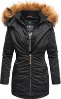 Marikoo Sanakoo Damen Winter Parka Mantel mit Kapuze Winterjacke Kunstfellkragen Wintermantel Schwarz Gr. 42 - XL