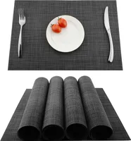 Platzsets(4er Set),Rutschfest Abwaschbar Tischsets,PVC Abgrifffeste Hitzebeständig Platzdeckchen,Schmutzabweisend und Waschbare,Platz-Matten für Küche Speisetisch,Dunkel Grau