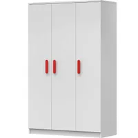 Kleiderschrank Drehtürenschrank Kinderkleiderschrank Schrank 120cm Weiß/Weiß mit roten Griffen - JONAS 19