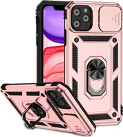 iPhone 11 Pro Max Hülle mit Schiebe Kamera Schutz und Ringhalter Ständer Robust Rüstung Schutzhülle für iPhone 11 Pro Max Rosa