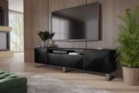 TV-Schrank Kaja III Fernsehschrank TV-Lowboard 200 cm gefräste Fronten modernes Design dreitürig Wohnzimmer (Farbe: schwarz )