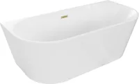 Mexen Oval freistehende Wandbadewanne 160 x 80 cm, weiß, gebürsteter Goldüberlauf - 52671608000-55