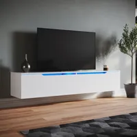 SONNI TV skrinky Biele vysoko lesklé závesné s LED 140 x 35 x 30 cm