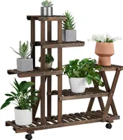 Yaheetech Blumenregal mit 6 Etagen, Blumentreppen aus Maasivholz, Pflanzenregal rollbar, Blumenständer für Balkon/Garten/Wohnzimmer, 97 x 33 x 101cm