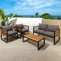 riess-ambiente Outdoor Garten-Sitzgruppe PURE grau natur Akazie schwarz Metall inkl. Tisch Sitzpolster Balkonmöbel Loungemöbel Gartenmöbel