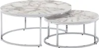 Couchtisch FineBuy Sofatisch 2er Set Weiß Marmor Optik Satztisch Tisch Rund