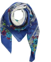 Baumwolltuch - Blumenmuster 2 blau - quadratisches Tuch