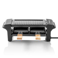 Bestron Raclette für 1 bis 2 Personen, Mini Tischgrill mit zwei Pfännchen, zwei Holzschabern & zwei Untersetzern, 350 Watt, Farbe: Schwarz