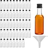 Belle Vous Mini Fläschchen Kunststoff Likörflaschen 48 Stk - 50ml Plastik Wiederverwendbar, leere kleine Schnapsflaschen mit Schwarzem Deckel u.