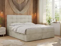 Boxspringbett 180x200 mit Matratze, Bett mit Multipocket - Matratze H3 und Topper, Polsterbett 180x200 mit Bettkasten und Kopfteil, TOP-1 - 180x200 - Beige - Velvet - Mittelfest (H3)