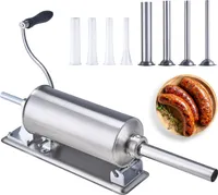 VEVOR Manueller Wurstfüller, 2,5 l / 6 Pfund horizontale Wurstmaschine mit U-Klemme, aus lebensmittelechtem Edelstahl, inkl. 8 Füllrohren, für Zuhause, Küche, Restaurant, Gewerbe