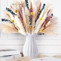 Pampasgras Getrocknet, 80 Stück Natürliche Trockenblumen, Braun、Weiß Pampasgras Flauschige Wedel,Lagurus und Schilfblume Trockenblumen Strauß