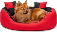 lionto 4-in-1 Hundebett aus Oxfordgewebe mit Wendekissen, 65x50 cm, rot/schwarz