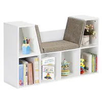 Kinder Bücherregal mit Sitzbank, 3-in-1 Aufbewahrungsregal, Weiß, 6 Fächer