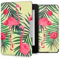 kwmobile Klapphülle kompatibel mit Amazon Kindle Paperwhite Hülle - eReader Case (für Modelle bis 2017) - Flamingo Palmen Rosa Grün Hellgrün