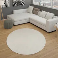 Teppich Für Wohnzimmer Einfarbig Kurzflor Schlicht Und Modern, In Creme Grösse Ø 120 cm Rund