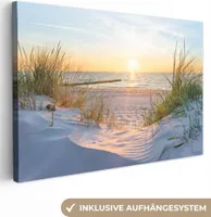 OneMillionCanvasses® - Obraz na plátně - pláž - slunce - duna - tráva - písek - horizont, nástěnná malba, nástěnné dekorace obrazy obývací pokoj, 30x20cm