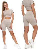 Moraj krótkie legginsy damskie push-up spodenki kolarskie z wysokim stanem bezszwowe legginsy sportowe 1500-053, beżowy, L/XL