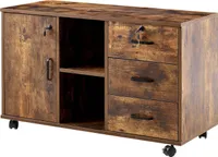 CLIPOP Rollcontainer, Büroschrank mit 3 Schubladen und Offene Regale, Braun