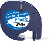 Boxstuff - Dymo Letratag 91201 -S0721610 - Schwarz auf Weiß - 12mm x 4m - Kompatible Briefklebebänder