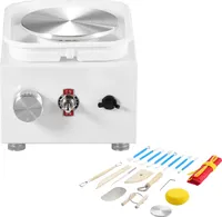 SucceBuy Mini-Töpferscheibe, 0–320 U/min einstellbare Geschwindigkeit, elektrischer Keramik-Drehteller, 18-teiliges Zubehör für Heimwerker, 2,56 Zoll/3,94 Zoll Becken, weiß