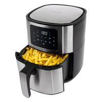 ProfiCook® Heißluftfriteuse PC FR 1239 H - Friteuse Heißluft 5,5L XXL Kapazität, Öl- und fettfreier Airfryer mit LED-Touchscreen u. 7 Programmen, ideal für Pommes Nuggets Steak, Edelstahl 1400W