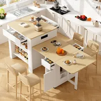 Flieks ausziehbarer Esstisch Bartisch, Küchentisch Esszimmertisch mit Stauraum, multifunktionale Kücheninsel mit eingebaute Steckdose, Weiß
