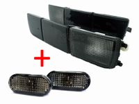 2x Frontblinker Blinker + lange Blenden Stoßstangenblinker Stoßstange in Schwarz Smoke + Seitenblinker für VW Golf 3 / Vento ab 1991-1999