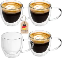 Intirilife 4x Doppelwandiges Thermo Glas Set in 200 - 250ml – Mundgeblasen isoliert für Latte Macchiato, als Teeglas oder Kaffeeglas mit Henkel