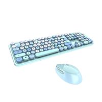 Mofii süßes kabelloses Retro-Punk-Tastatur- und Maus-Set, 104-Tasten-Tastatur/2,4-G-Funkübertragung/USB-Plug-and-Play/ergonomisches Design, Blau