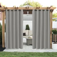 Outdoor Vorhang Wetterfest Sonnenschutz Gardinen Wasserdicht Verdunkelungsvorhang mit sen fr Terrasse Balkon Hof, 180x213cm, Hellgrau