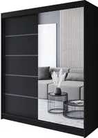 Easy4You P3 180 cm Schwarz Schiebetüren Kleiderschrank 180x215x58 cm mit Spiegel - Schlafzimmermöbel, Aufbewahrung - Mehrzweckschrank