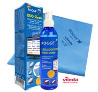 ROGGE DUO-Clean Original, 250ml Bildschirmreiniger inkl. 1x ROGGE & Vileda Prof. Display Microfasertuch XXL. Für LCD-LED-TFT-OLED, Smartphone-Tablet