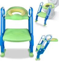 XMTECH Toilettentrainer Toilettensitz Kinder mit Treppe Faltbar Töpfchentrainer Höhenverstellbar WC Trainer mit PolyurethanGepolstert Kissen und Griffen Töpfchen - Blau und Grün