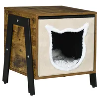 PawHut Katzenhaus Katzenhöhle mit Kissen, Katzenhütte mit Verstellbarer Fuß, Katzenbett für Katzen bis 5 kg, Stahl, Leinen, 41 x 34 x 43,5 cm, Rustikal-Braun