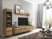 Minio, Wohnwand "VEVE 1", 3-Teilig, mit LED-Beleuchtung, Wohnzimmer, hängend, stehend, Wotan Eiche