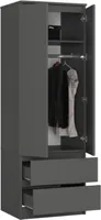 BDW, Kleiderschrank 2 Türen 2 Schubladen, 180x60x51 cm, Graphit