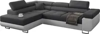 Ecksofa mit schlaffunktion und bettkasten, Sofa L-form, Couch L-form Webstoff  Dunkelgrau + weißes  Ottomane Links