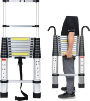 Fiqops teleskopický rebrík výsuvný rebrík skladací rebrík stabilný hliníkový rebrík do 150 kg 3,8 m strieborný s hákmi