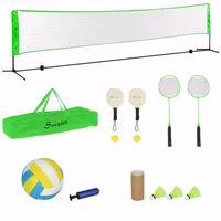 Badminton Set Mit Netz 510x103x107-155cm, Höhenverstellbares Federball Netz für Garten & Outdoor, Inklusive Schläger Volleyball
