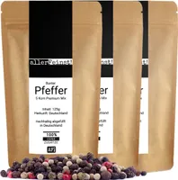 Bunter Pfeffer ganz - Premium 5 Pfefferkorn Mix für Pfeffermühle - 3 x 125g
