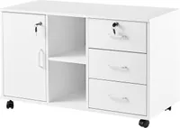 CLIPOP Rollcontainer, Büroschrank mit 3 Schubladen und Offene Regale, Weiß