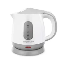 Aigostar- Klein Wasserkocher 1 L, 1100W,  Mini Wasserkocher für Schlafzimmer, Reisen, Camping, Abnehmbarer Filter, Weiß Grau