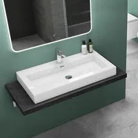 Mai & Mai Waschbecken Hänge-Waschtisch Aufsatz-Waschschale Mineralguss Weiß 1 Armaturenloch rechteckig Breite: 90 cm col18